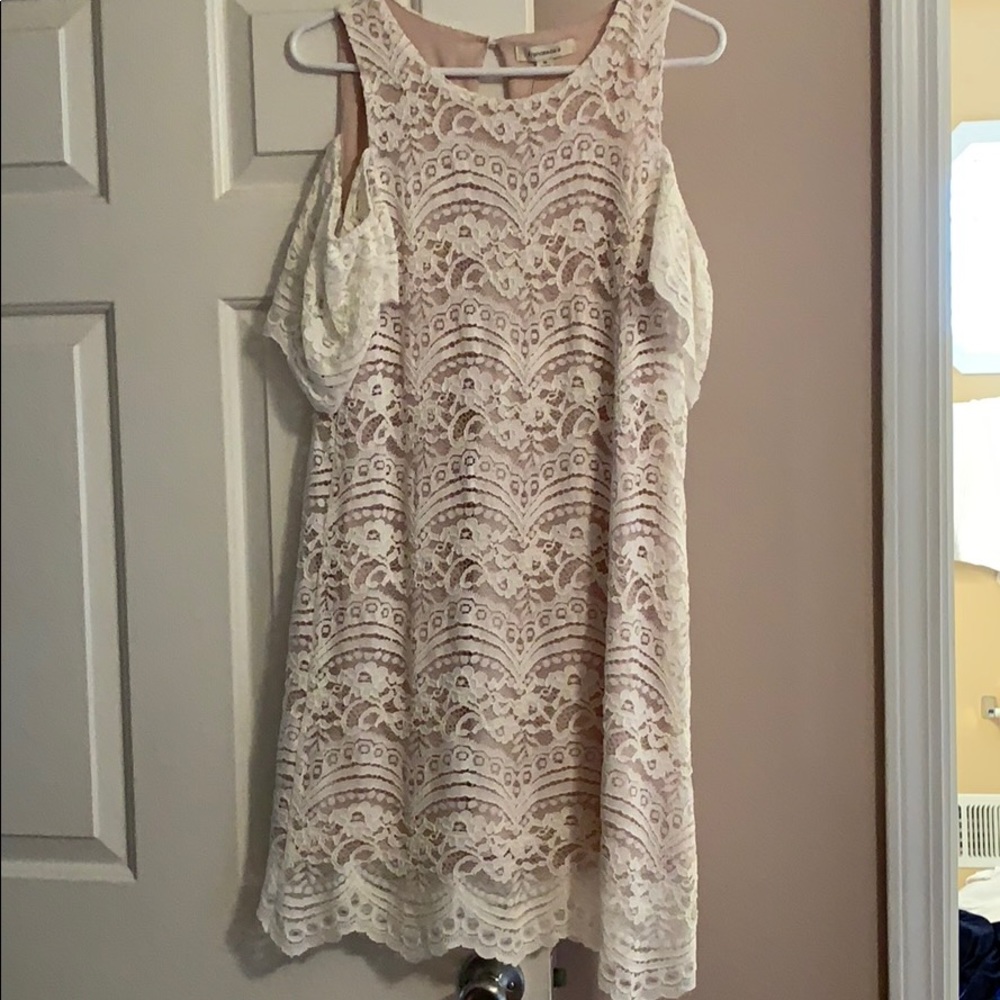 Ivory lace cold shoulder dress